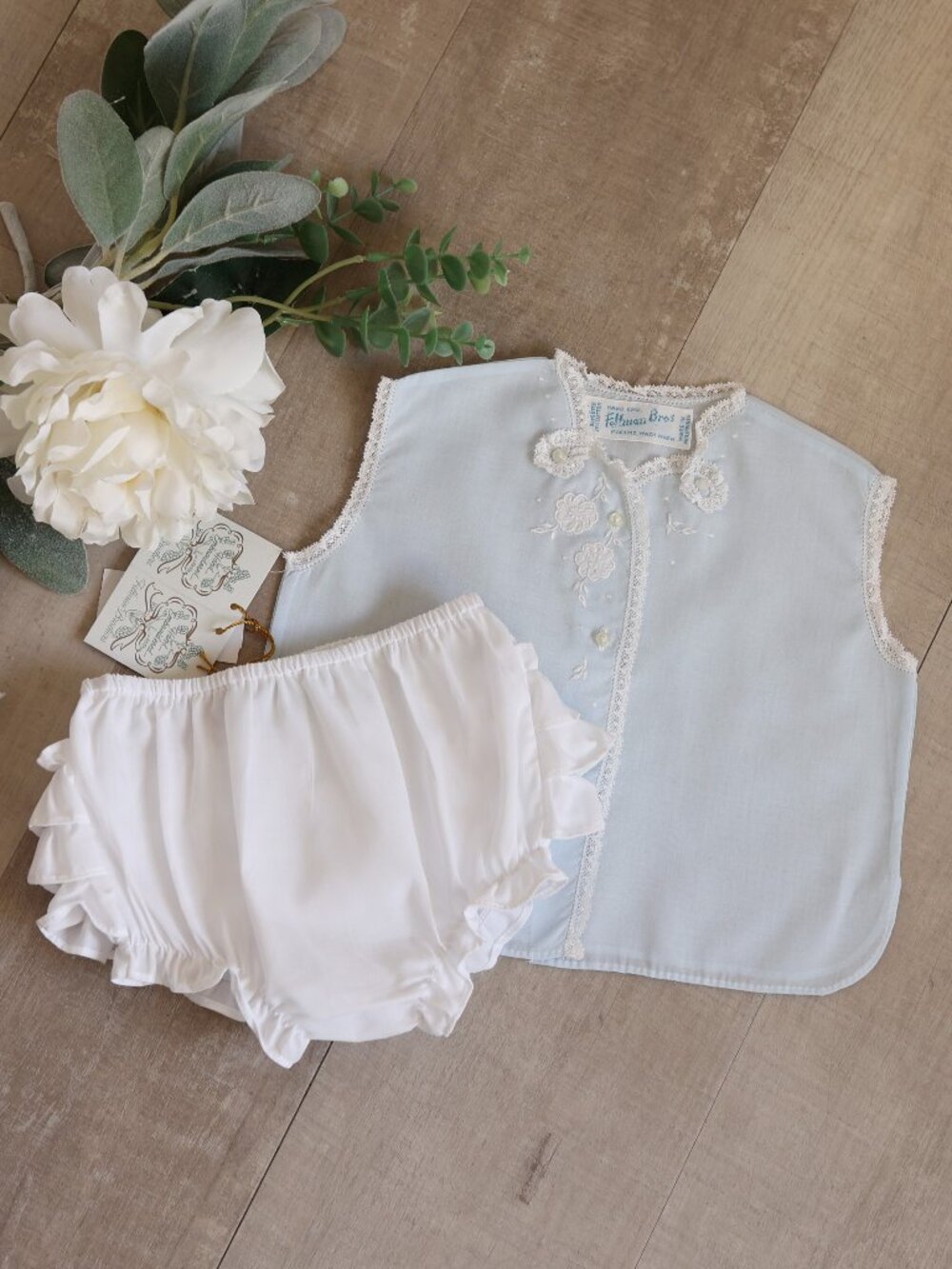 Girl's Blue Diaper Set Ruffled Rare Vintage Design First Portrait UNIQUE NB/3M